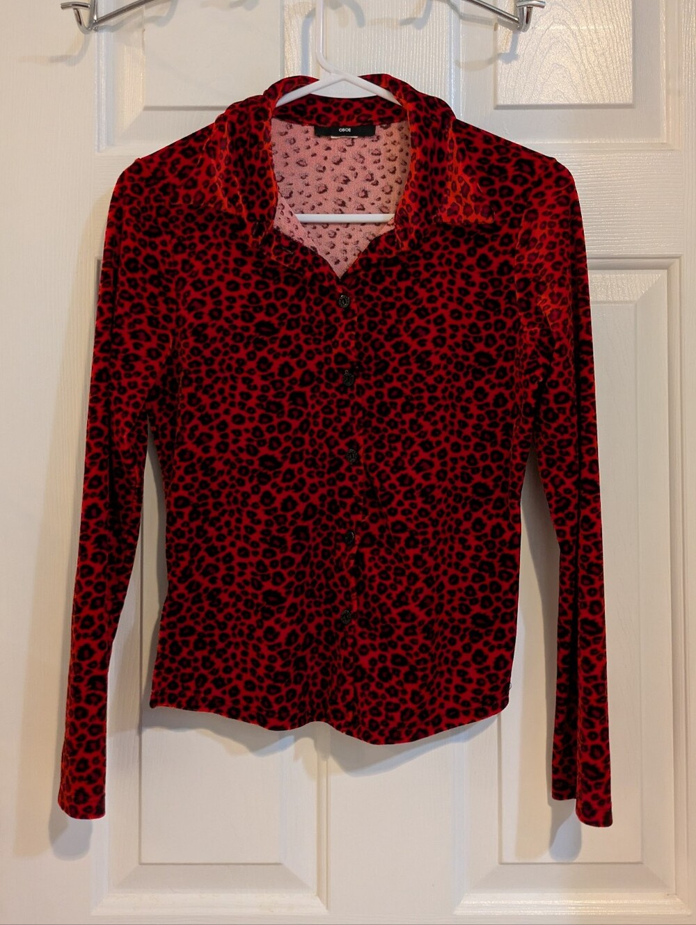 Red Leopard Print Button-Up Top